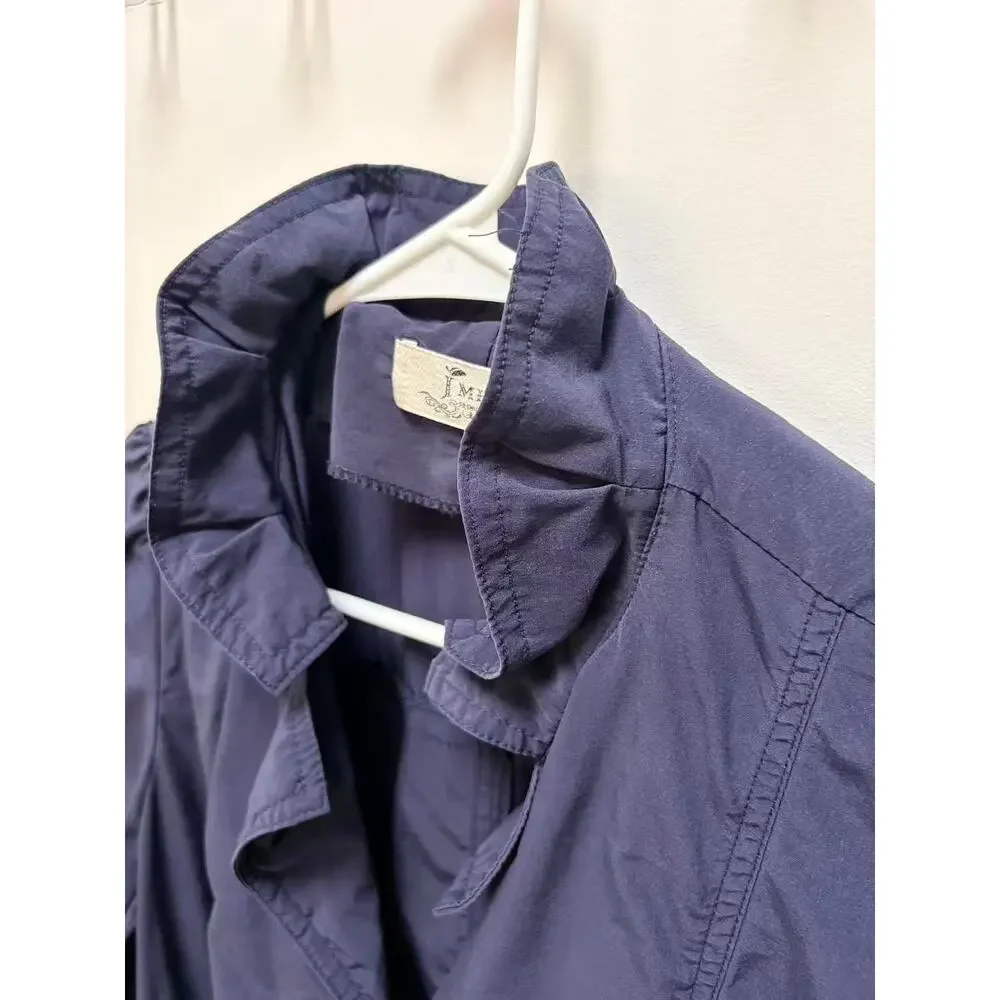 Navy Blue Ruffle Neck Bubble Hem Trench Coat Dress Jacket M - Picture 3 of 11